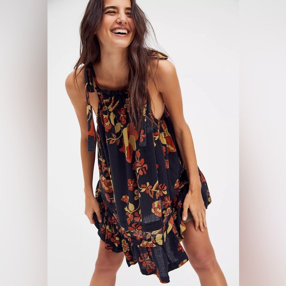 NWOT FREE PEOPLE Fluer Floral Printed Tunic Dress Top Sundress Beach Summer Sz S